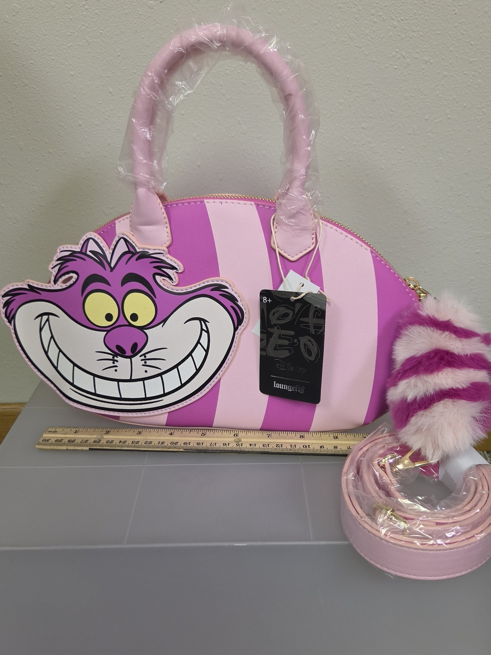 Loungefly Pink Cheshire Cat Stripe Crossbody Bag